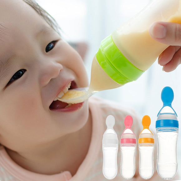 Baby Spoon Lovely Safety Infant Baby Silicone Feeding With Spoon Feeder Food Rice Cereal Bottle For Best Gift