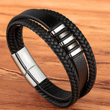 Fashion Stainless Steel Charm Magnetic Black Men Bracelet Leather Genuine Braided Punk Rock Bangles Jewelry Accessories Friend