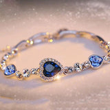 Womens Ladies Crystal Rhinestone Bangle Ocean Blue Bracelet Chain Heart Jewelry