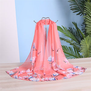 Scarf Women Spring Summer Silk Scarves Thin Flower Shawls And Wraps  Foulard Print Hijab Stoles Wholesale