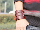 Fashion Punk Rivet Wide Leather Bracelets Men For Women Cuff Vintage Rock Jewelry