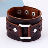 Fashion Punk Rivet Wide Leather Bracelets Men For Women Cuff Vintage Rock Jewelry