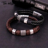 Retro Leather Bracelet for Men , Vintage Braided Bracelets Male Jewelry, Magnetic Clasp Bangles 2020