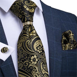 Men Tie Gold, Tie Ring Hanky Cufflink Silk Tie Set