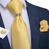 Men Tie Gold, Tie Ring Hanky Cufflink Silk Tie Set