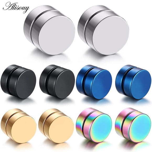 2pcs Punk Mens Strong Magnet Magnetic Ear Stud Set Non Piercing Earrings Fake Earrings