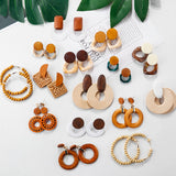 27 Style Korea Handmade Wooden Straw Weave Rattan Vine Braid Drop Earrings New Fashion Geometric Long Earrings