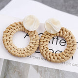 27 Style Korea Handmade Wooden Straw Weave Rattan Vine Braid Drop Earrings New Fashion Geometric Long Earrings