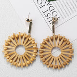 27 Style Korea Handmade Wooden Straw Weave Rattan Vine Braid Drop Earrings New Fashion Geometric Long Earrings