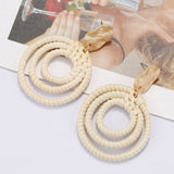 27 Style Korea Handmade Wooden Straw Weave Rattan Vine Braid Drop Earrings New Fashion Geometric Long Earrings