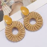 27 Style Korea Handmade Wooden Straw Weave Rattan Vine Braid Drop Earrings New Fashion Geometric Long Earrings