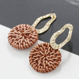 27 Style Korea Handmade Wooden Straw Weave Rattan Vine Braid Drop Earrings New Fashion Geometric Long Earrings