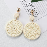 27 Style Korea Handmade Wooden Straw Weave Rattan Vine Braid Drop Earrings New Fashion Geometric Long Earrings