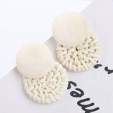 27 Style Korea Handmade Wooden Straw Weave Rattan Vine Braid Drop Earrings New Fashion Geometric Long Earrings