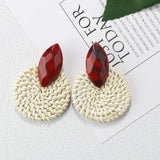 27 Style Korea Handmade Wooden Straw Weave Rattan Vine Braid Drop Earrings New Fashion Geometric Long Earrings