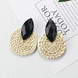 27 Style Korea Handmade Wooden Straw Weave Rattan Vine Braid Drop Earrings New Fashion Geometric Long Earrings