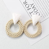 27 Style Korea Handmade Wooden Straw Weave Rattan Vine Braid Drop Earrings New Fashion Geometric Long Earrings