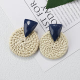 27 Style Korea Handmade Wooden Straw Weave Rattan Vine Braid Drop Earrings New Fashion Geometric Long Earrings