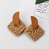 27 Style Korea Handmade Wooden Straw Weave Rattan Vine Braid Drop Earrings New Fashion Geometric Long Earrings