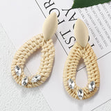 27 Style Korea Handmade Wooden Straw Weave Rattan Vine Braid Drop Earrings New Fashion Geometric Long Earrings