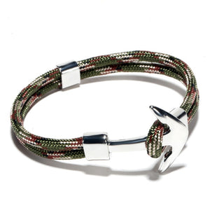 Anchor Bracelet Men Charm Survival Rope Chain Bracelets Paracord Fashion Black Color Anchor Bracelet Male Wrap Metal Sport Hooks