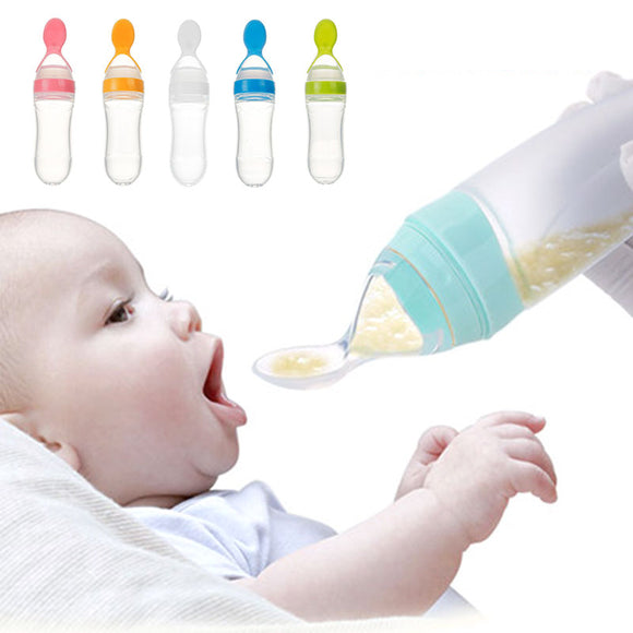 90ML Safe Newborn Baby Feeding Bottle Toddler Silicone Squeeze Feeding Spoon Milk Bottle Baby Training Feeder Food Supplement