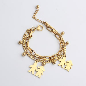 Tree Owl Boy and Girl Charm Bracelet Double Layer Gold Figaro Chain Bracelets For Men Women