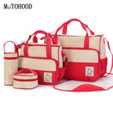 MOTOHOOD 39*28.5*17CM 5pcs Baby Diaper Bag Suits For Mom Baby Bottle Holder Mother Mummy Stroller Maternity Nappy Bags Sets