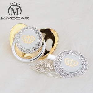 MIYOCAR 11 color silver bling gold crown bling pacifier and pacifier clip BPA free dummy bling unique design GCR2-1