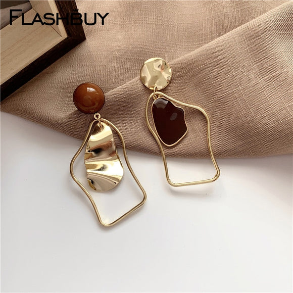 Gold Metal Irregular Drop Earrings For Women 2020 Geometric Statement Earrings Fashion Jewelry Wedding Accessories