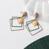 Korean Statement Earrings. Green Arcylic Geometric Dangle Drop Gold Earings