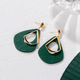 Korean Statement Earrings. Green Arcylic Geometric Dangle Drop Gold Earings