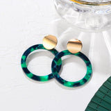 Korean Statement Earrings. Green Arcylic Geometric Dangle Drop Gold Earings