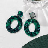 Korean Statement Earrings. Green Arcylic Geometric Dangle Drop Gold Earings