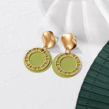 Korean Statement Earrings. Green Arcylic Geometric Dangle Drop Gold Earings