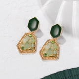 Korean Statement Earrings. Green Arcylic Geometric Dangle Drop Gold Earings