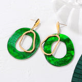 Korean Statement Earrings. Green Arcylic Geometric Dangle Drop Gold Earings