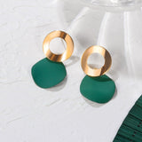 Korean Statement Earrings. Green Arcylic Geometric Dangle Drop Gold Earings