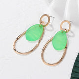 Korean Statement Earrings. Green Arcylic Geometric Dangle Drop Gold Earings