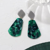 Korean Statement Earrings. Green Arcylic Geometric Dangle Drop Gold Earings