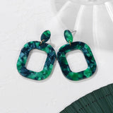 Korean Statement Earrings. Green Arcylic Geometric Dangle Drop Gold Earings