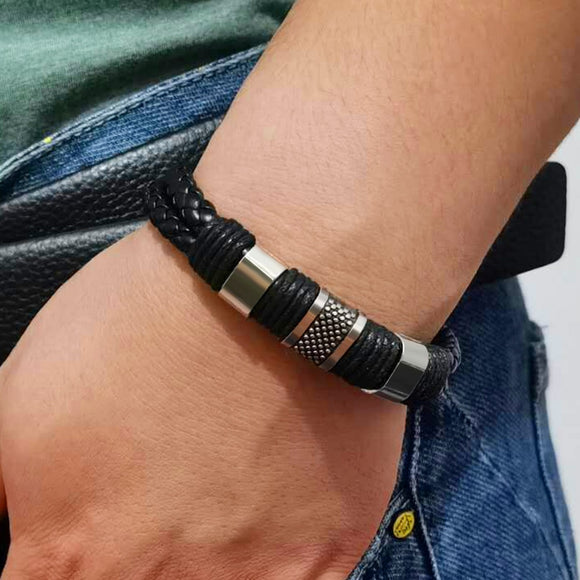 Retro Leather Bracelet for Men , Vintage Braided Bracelets Male Jewelry, Magnetic Clasp Bangles 2020