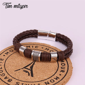 Retro Leather Bracelet for Men , Vintage Braided Bracelets Male Jewelry, Magnetic Clasp Bangles 2020