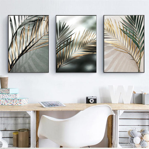 Golden Palm Leaf Plant Canvas Painting.