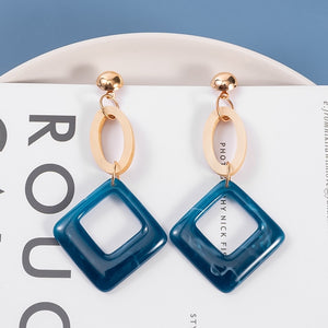 Korean Blue Geometric Acrylic Resin Drop Earrings for Women Statement Round Square Dangle Earrings 2020 Fashion Brincos Jewelry