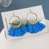 Bohemian Tassel Earrings for Women Cotton Silk Fabric Long Fringe Drop Dangle Earrings