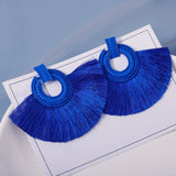 Bohemian Tassel Earrings for Women Cotton Silk Fabric Long Fringe Drop Dangle Earrings