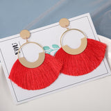 Bohemian Tassel Earrings for Women Cotton Silk Fabric Long Fringe Drop Dangle Earrings