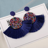 Bohemian Tassel Earrings for Women Cotton Silk Fabric Long Fringe Drop Dangle Earrings