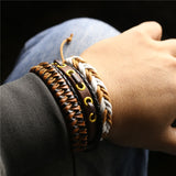 3 Pcs/Set Leather Bracelets Men Bangles For Women Wood Beads Feather TRUST IN GOD Cross Charm Homme Gift Jewelry Freely Shipping